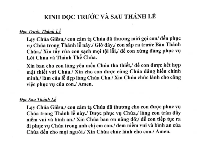 KINH ĐỌC TRƯỚC VÀ SAU THÁNH LỄ (Imprimatur)