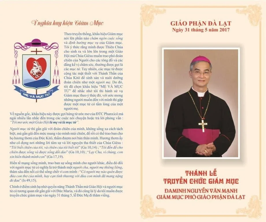 Thiệp Báo Tin Lễ Tấn Phong Đức Giám Mục Đanh Minh Nguyễn Văn Mạnh, GiámMục Phó GP Đalat