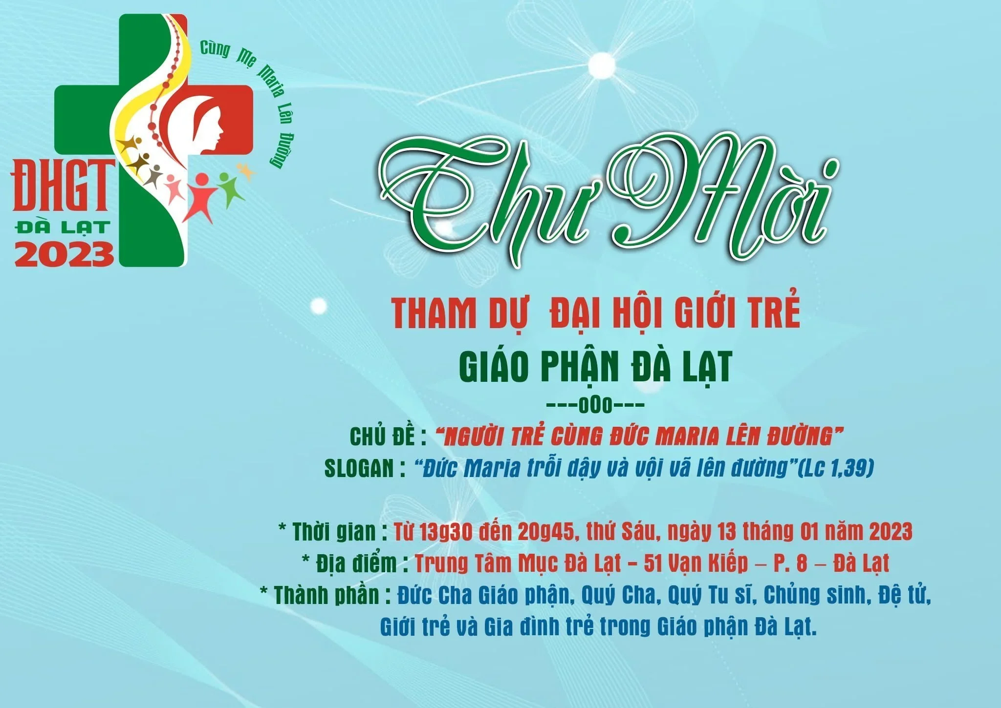 Thư Mời dự Đại Hội Giới Trẻ Giáo Phận Đà Lạt – Thứ Sáu, ngày 13/01/2023
