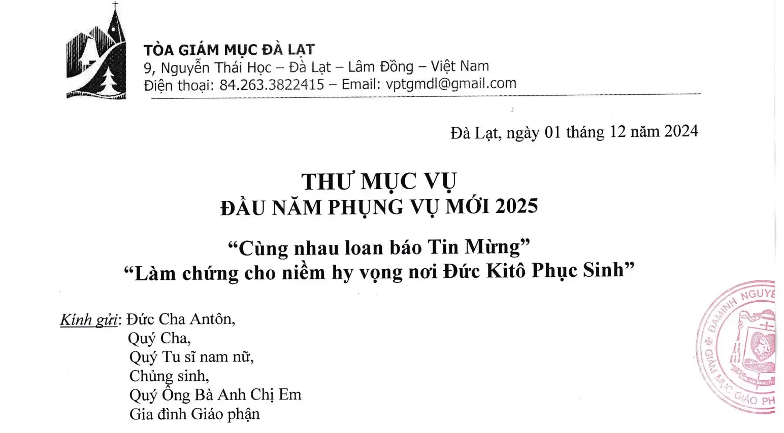 THƯ MỤC VỤ ĐẦU NĂM PHỤNG VỤ MỚI 2025