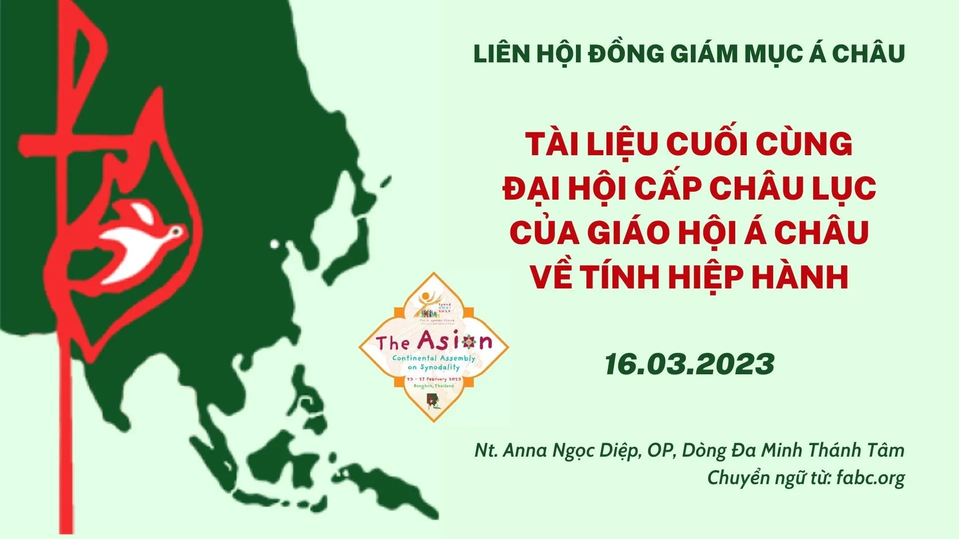Tài liệu Cuối cùng của Đại hội Cấp châu lục của Giáo hội Á châu về tính hiệp hành