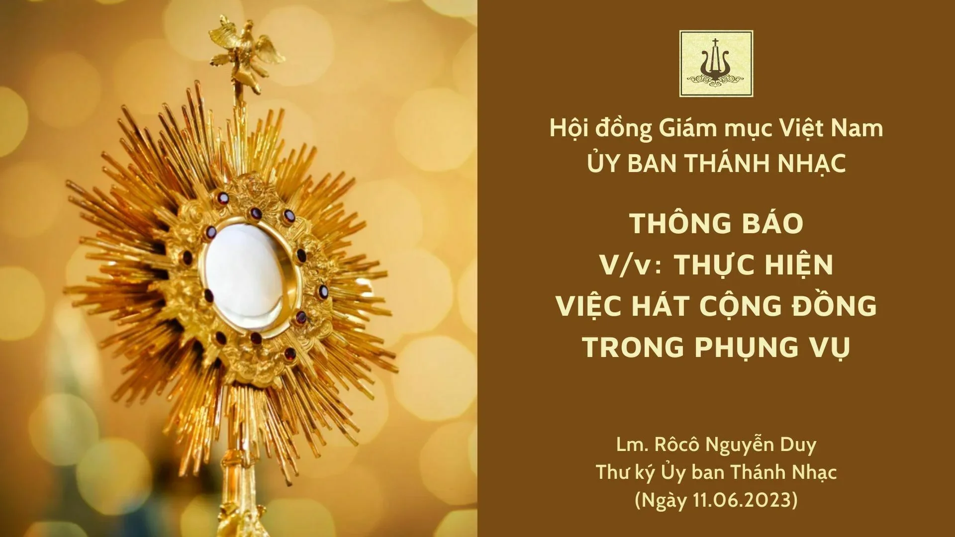 ỦY BAN THÁNH NHẠC: THÔNG BÁO VIỆC HÁT CỘNG ĐỒNG TRONG PHỤNG VỤ