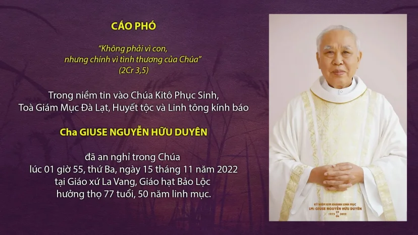 Hiệp thông: Cha cố GIUSE NGUYỄN HỮU DUYÊN an nghỉ trong Chúa