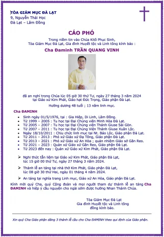 Cáo phó | Cha Đaminh TRẦN QUANG VINH