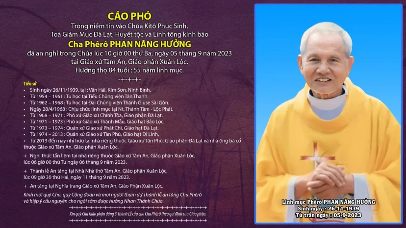 CÁO PHÓ | Cha Phêrô PHAN NĂNG HƯỞNG