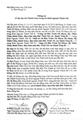 Thông cáo của HĐGMVN về việc đọc tên Thánh Giuse trong các Kinh nguyện Thánh Thể