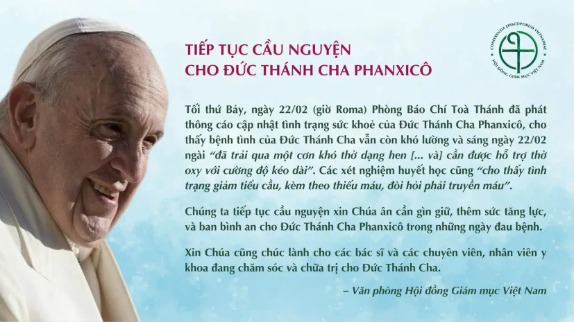 TIẾP TỤC CẦU NGUYỆN CHO ĐỨC THÁNH CHA PHANXICÔ