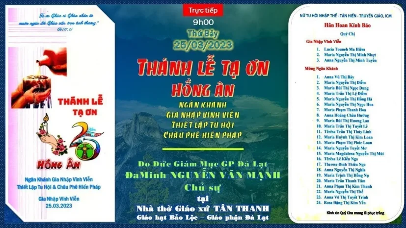 Thánh Lễ Tạ Ơn – HỒNG ÂN NGÂN KHÁNH GIA NHẬP VĨNH VIỄN – NỮ TU HỘI TẬN HIẾN ICM